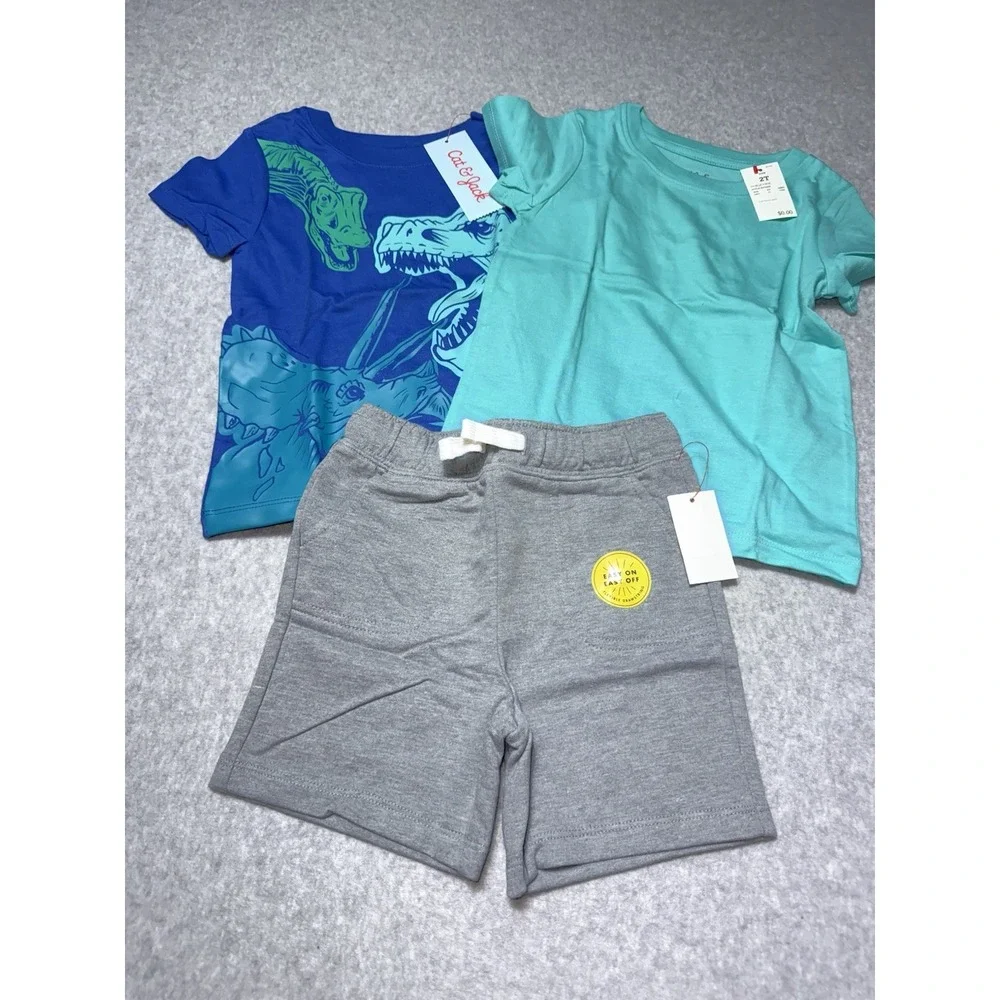 Cat & Jack 2T Dinosaur Short Sleeve Shorts Set Unisex NEW - Picture 1 of 2